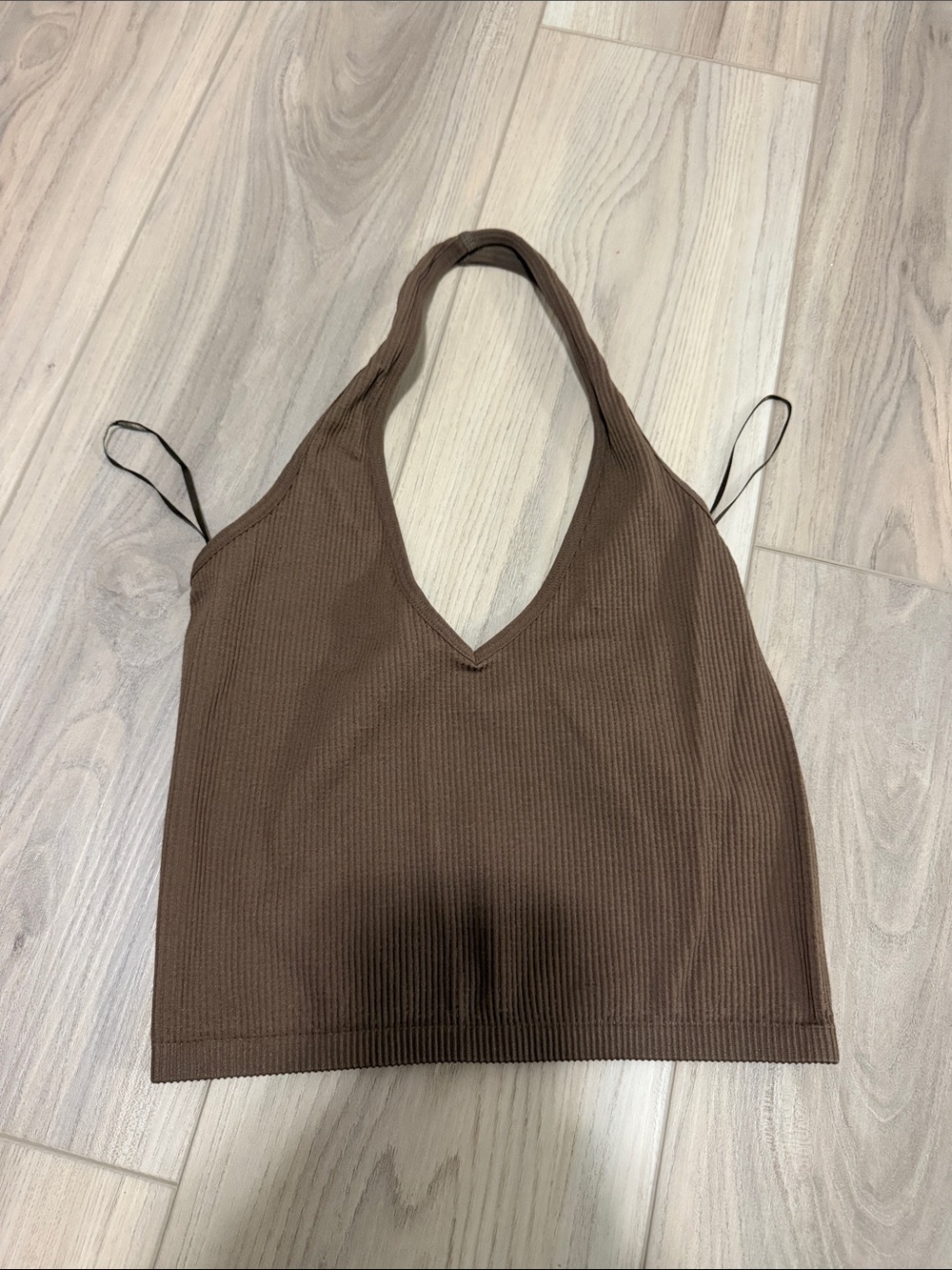 Glassons Brown Ribbed V-Neck Halter Crop Top